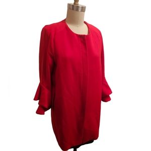 Zara Belle Vere Red Double Ruffle Sleeve Zip Front Coat Size: XL
